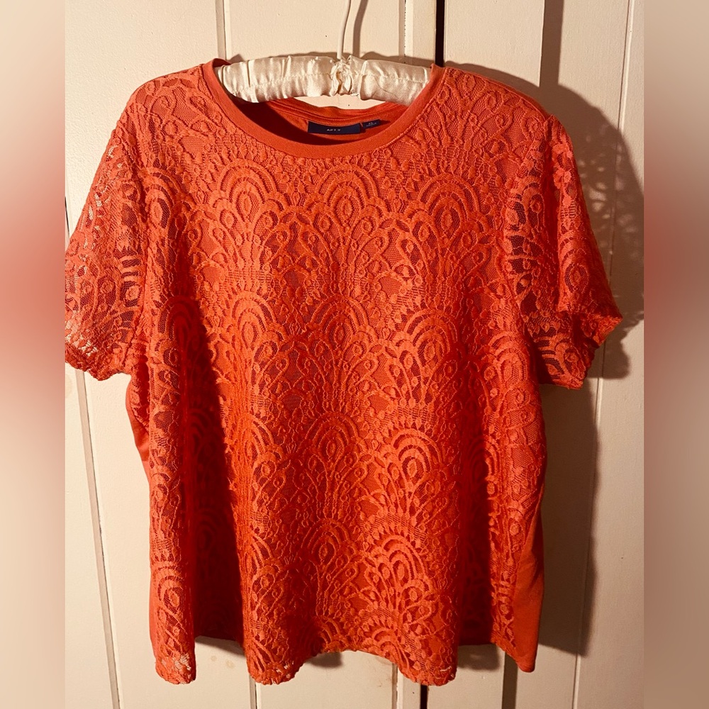 Apt. 9 Vibrant Orange Lace Blouse